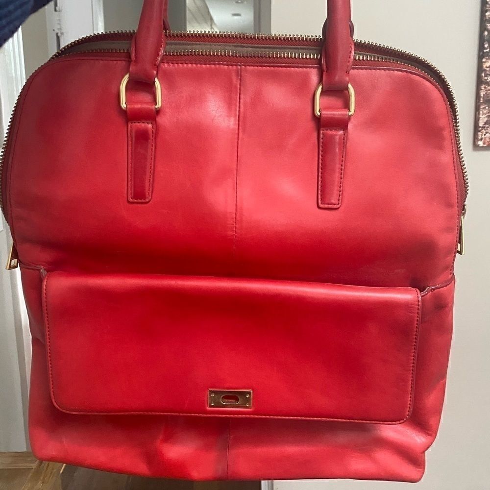 Jcrew red leather brief bag
